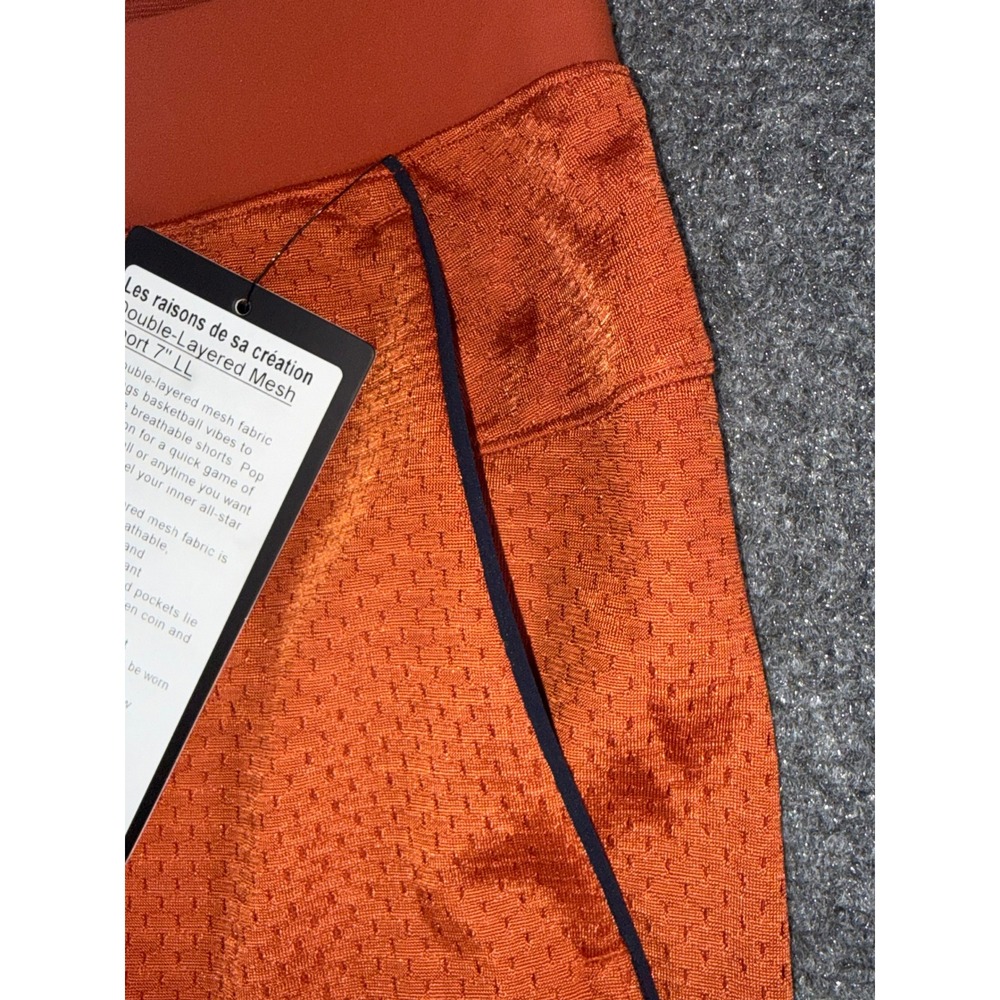 Lululemon Mens Double Layered Mesh Short 7 LL Orange Basketball Gym Shorts L - Picture 5 of 7